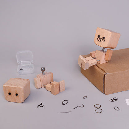 MoodBot Buddy | Wooden Robot with Interchangeable Expressions | Set of 2 - Niksstuff