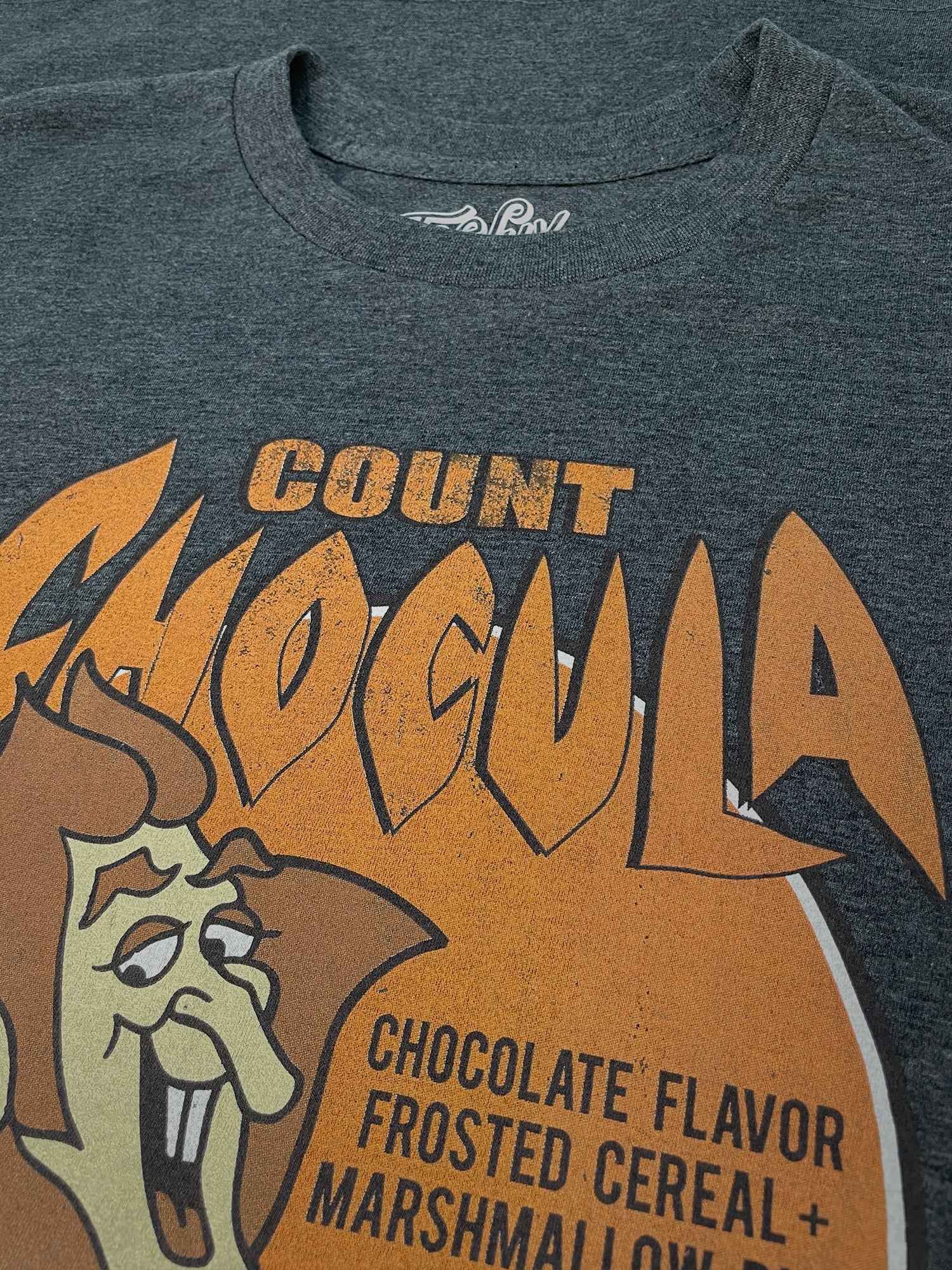 Count Chocula T-Shirt | Distressed Monster Cereal Logo | Charcoal Heather | Poly-Cotton