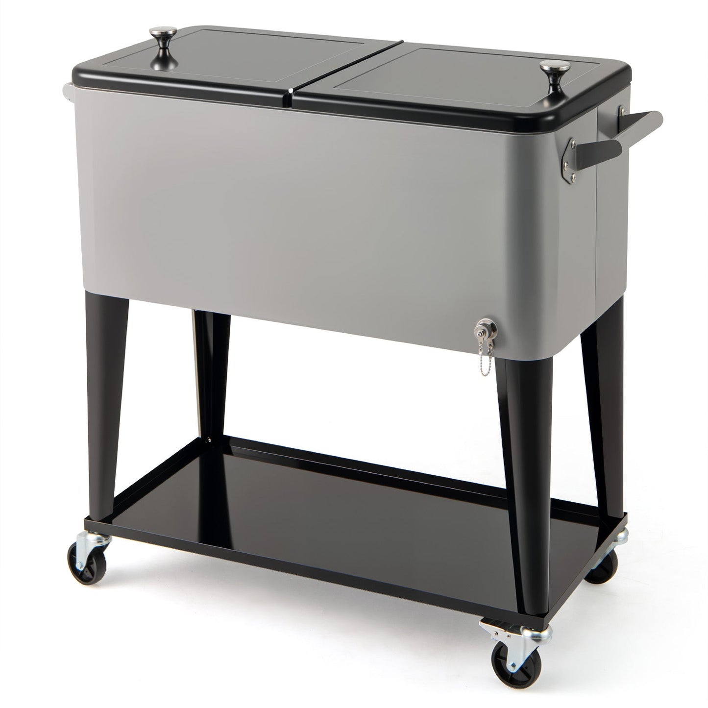 Portable Patio Cooler | 80 Qt | 48-Hour Cold Retention | Wheels, Shelf & Bottle Opener | Gray or Red