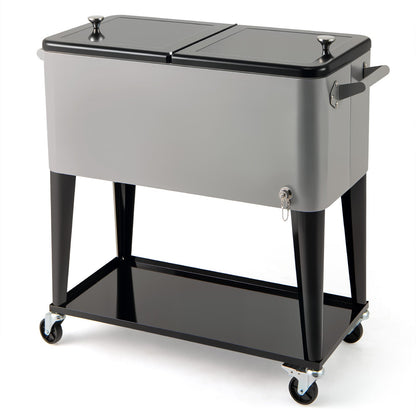 Portable Patio Cooler | 80 Qt | 48-Hour Cold Retention | Wheels, Shelf & Bottle Opener | Gray or Red