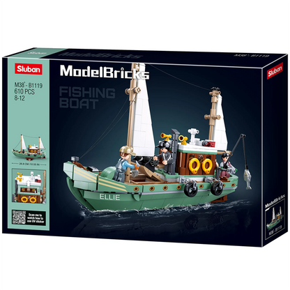 Model Bricks Fishing Sail Boat Building Brick Kit — 610 Pieces by Texas Toy Distribution - Niksstuff