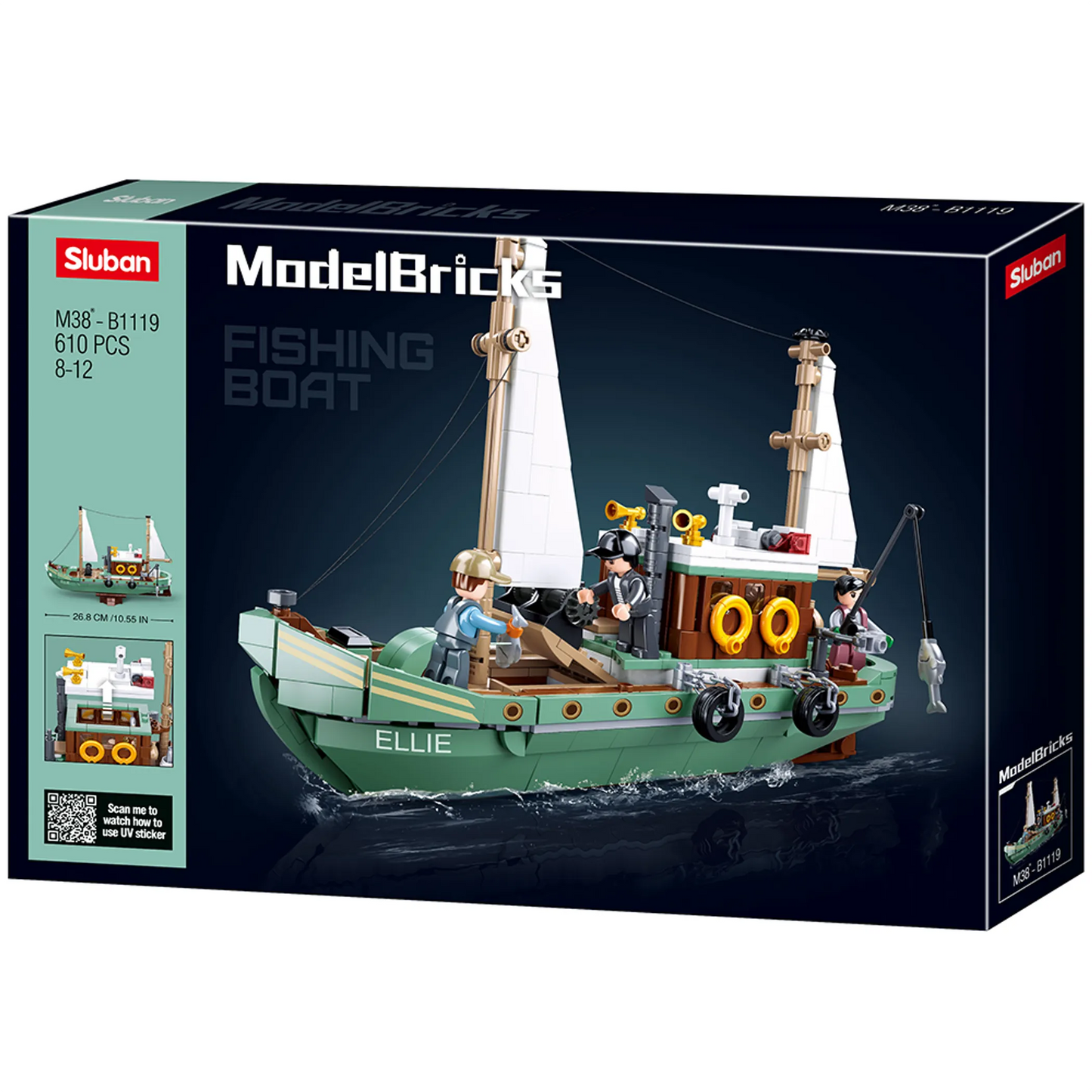 Model Bricks Fishing Sail Boat Building Brick Kit — 610 Pieces by Texas Toy Distribution - Niksstuff