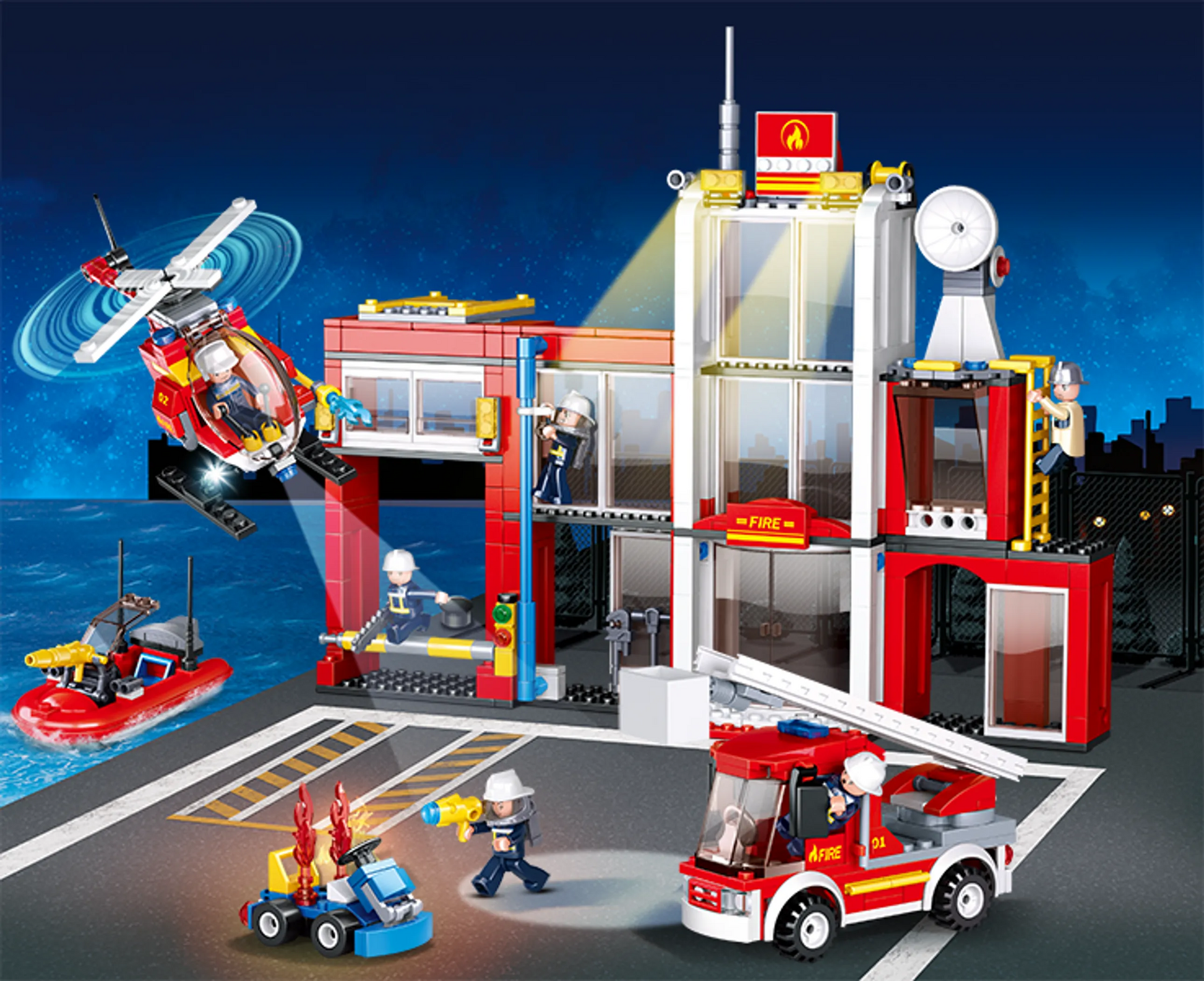 Fire Station Building Brick Kit — 612 Pieces by Texas Toy Distribution - Niksstuff