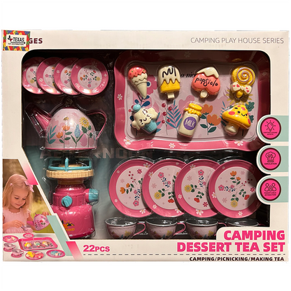 Picnic Tea Play Set with Stove, Desserts, and Plates - 22 pcs