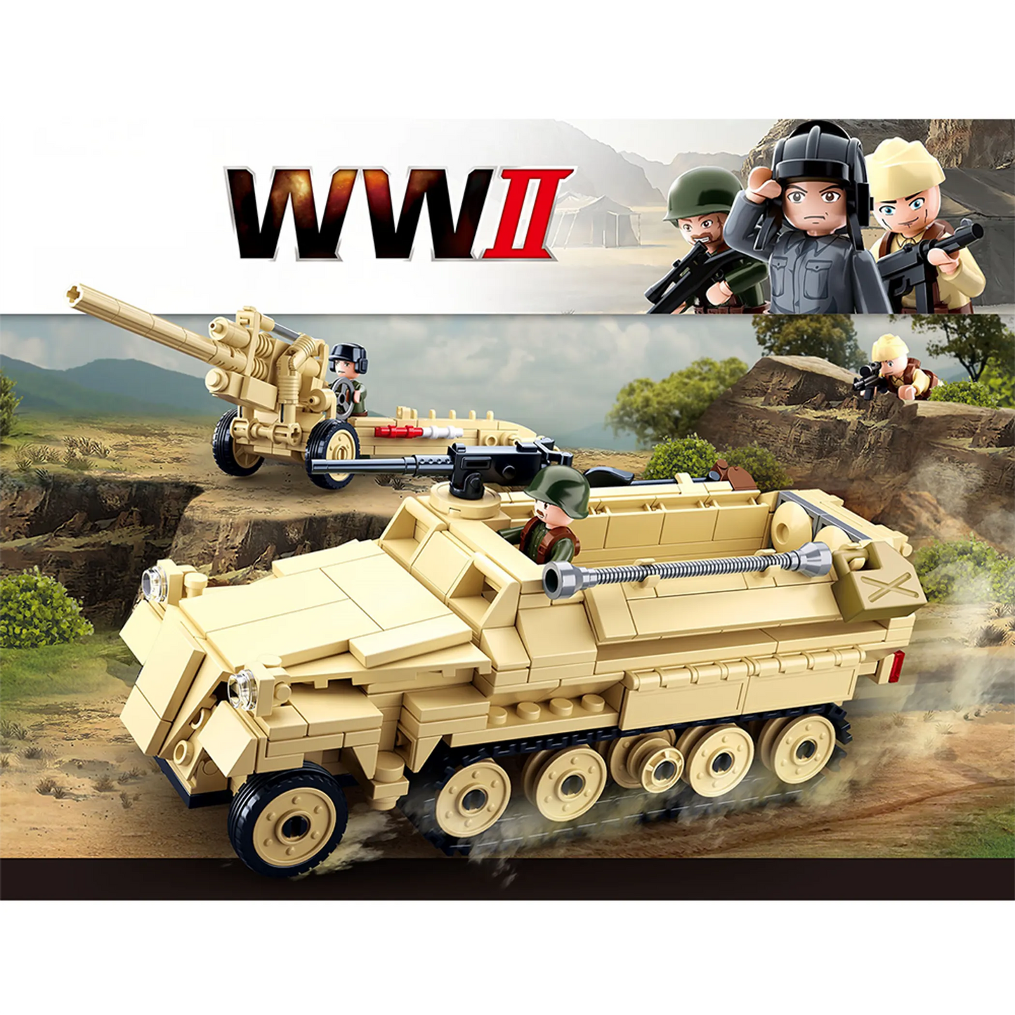 WWII SD.KFZ. 251 Half-Track & Cannon Building Brick Kit 460 Pcs - Niksstuff