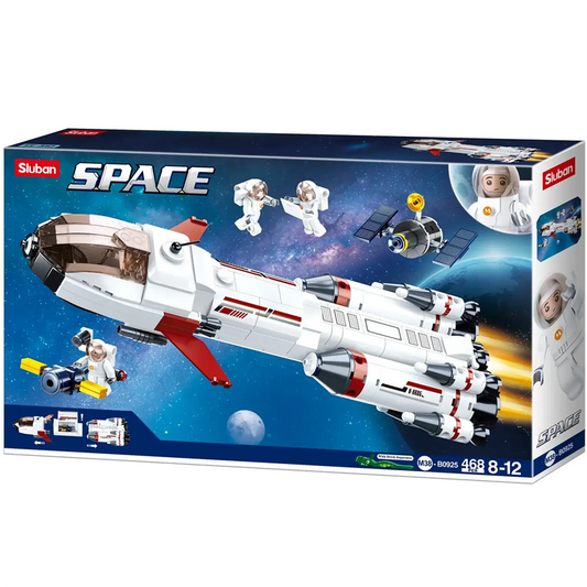 Sluban space rocket brick kit box showing Saturn expedition rocket model