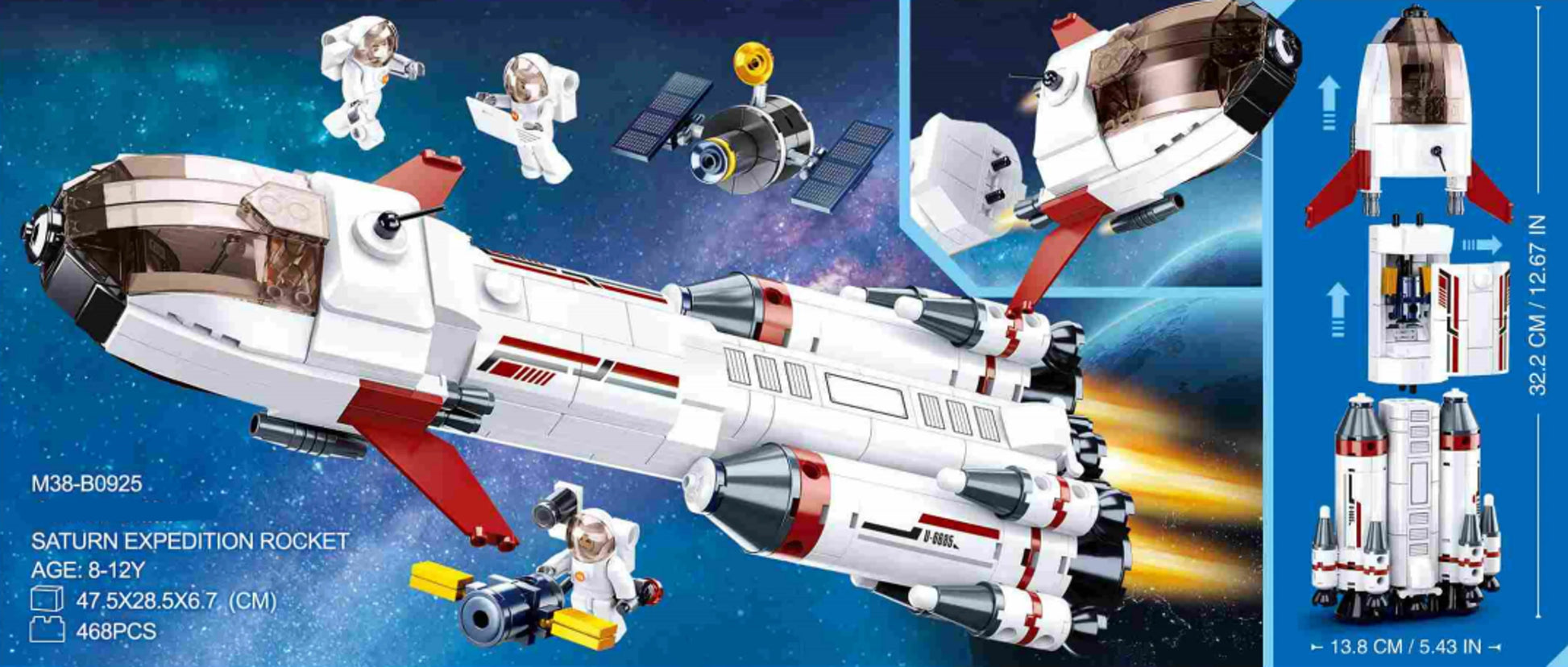 Saturn Space Expedition Rocket Building Brick Kit 468 Pcs - Niksstuff