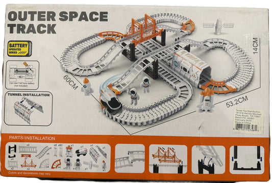 Rocket car track set box back with curved track pieces diagram and shuttle car