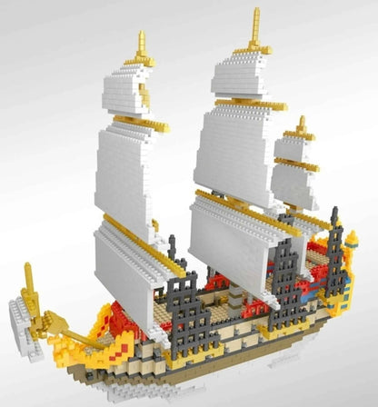 Tall Ship Micro Block Building Set — 3,000 Pieces, 3 Masts | Ages 10+