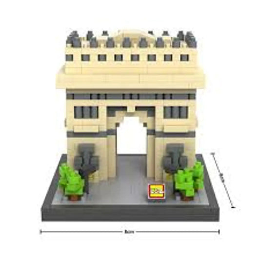 LOZ micro block Arc de Triomphe building model with archway and green trees