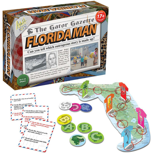 Florida Man board game set with game board, tokens, and instruction cards