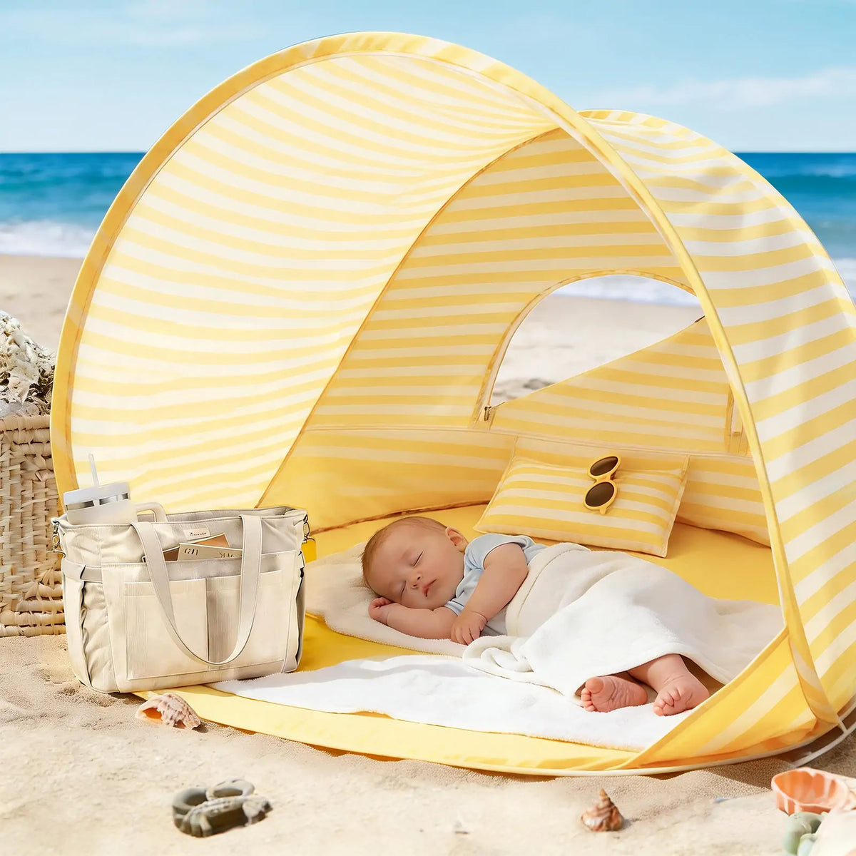 Tiny Land Kids Beach Tent Set with Sand Toys, UV Protection and Sandbag Anchors