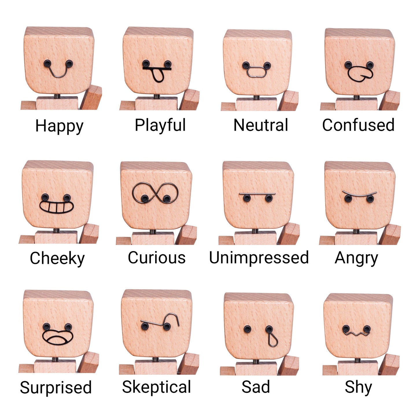 MoodBot Buddy | Wooden Robot with Interchangeable Expressions | Set of 2 - Niksstuff