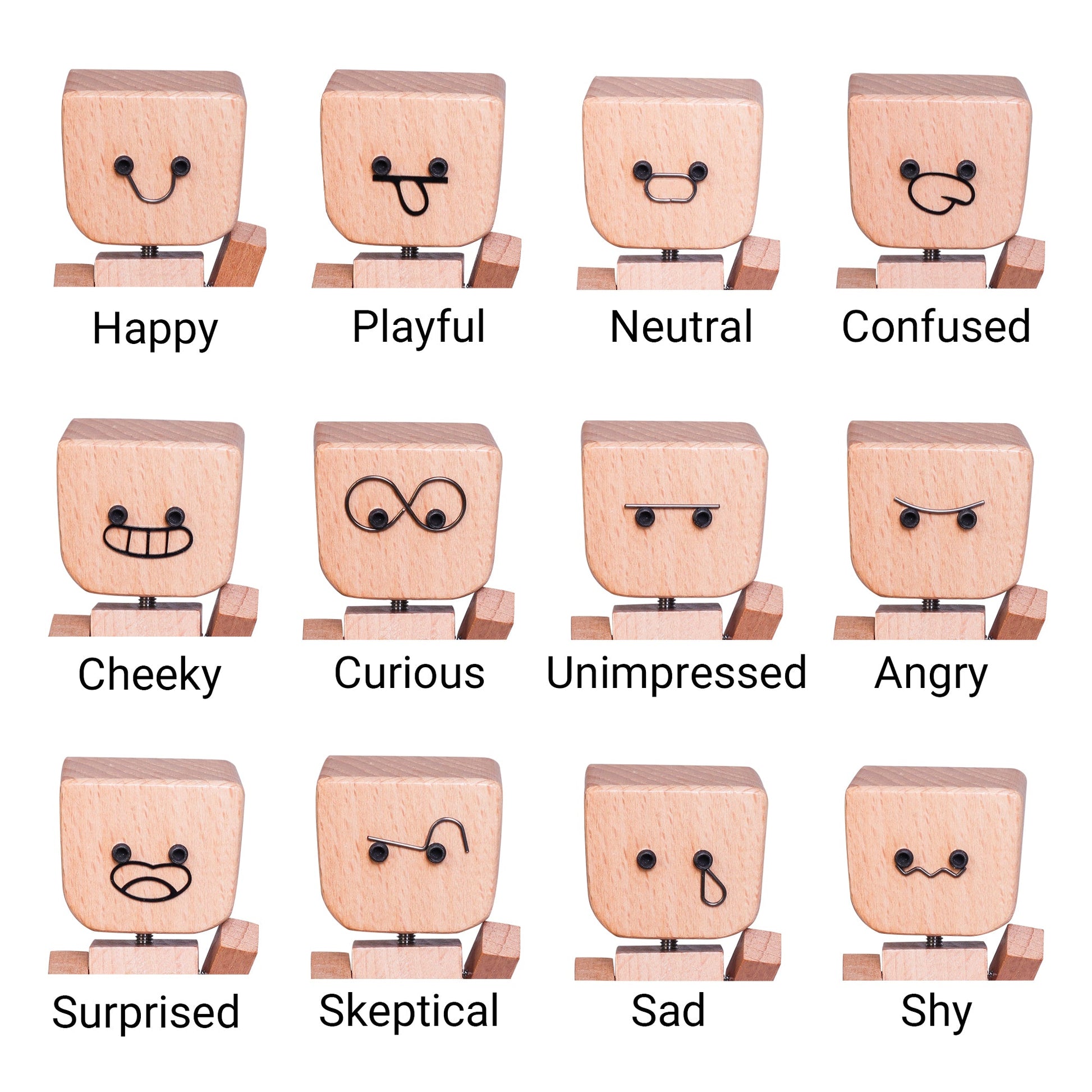 MoodBot Buddy | Wooden Robot with Interchangeable Expressions | Set of 2 - Niksstuff