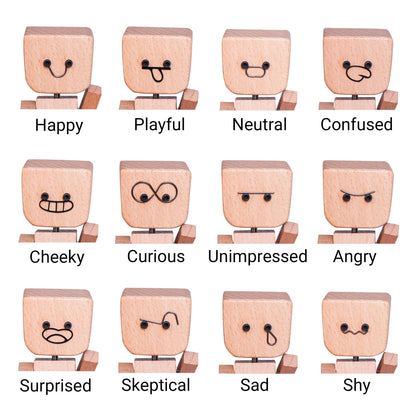 MoodBot Buddy | Wooden Robot with Interchangeable Expressions | Set of 2 - Niksstuff