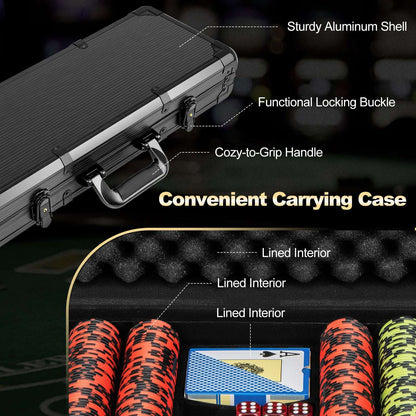 Poker chip set case interior lined with foam and chip compartments