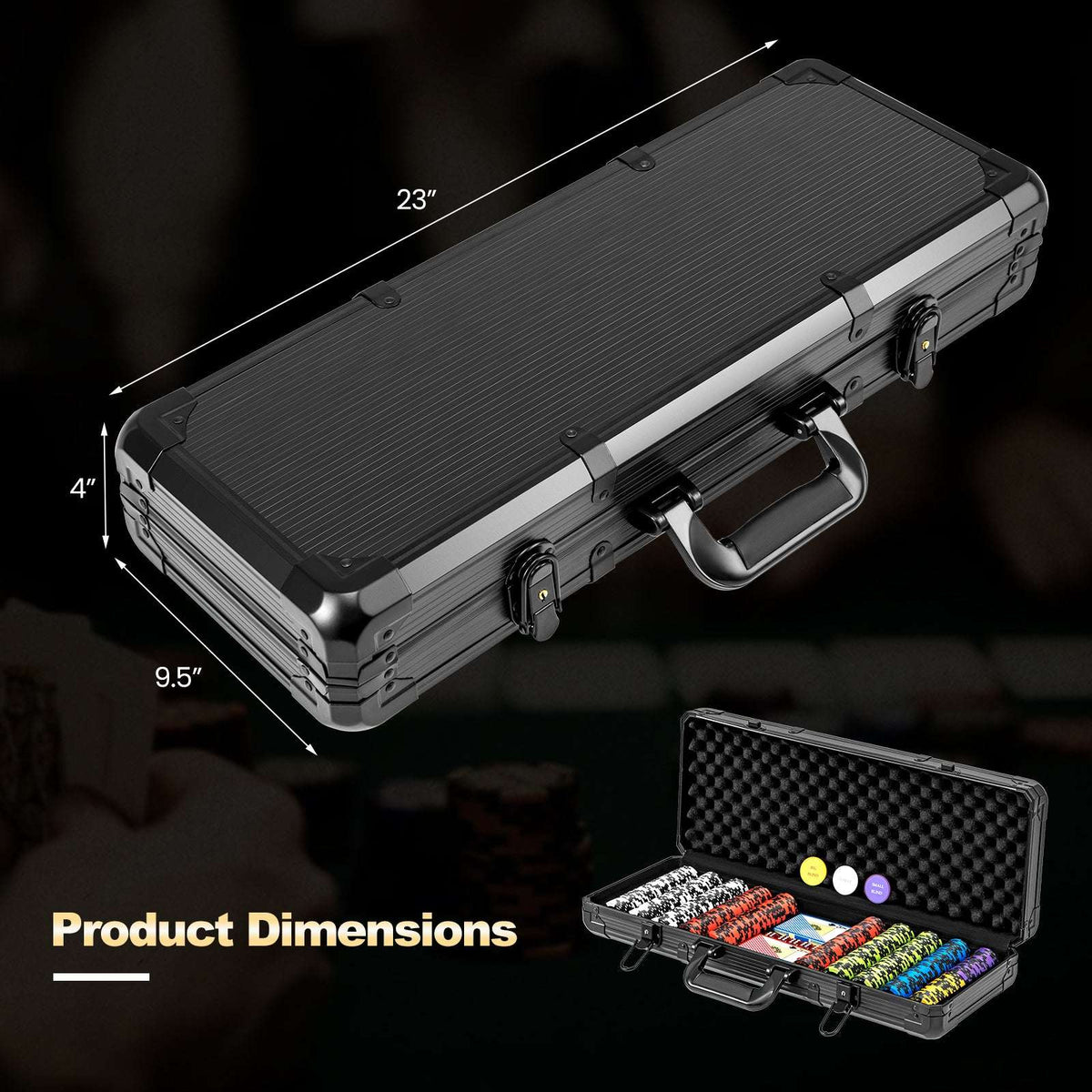 Poker chip set aluminum carrying case with handle and latch