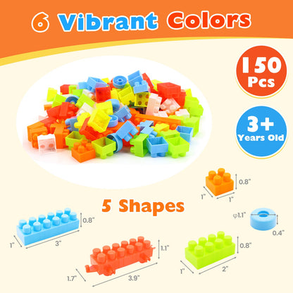 150-Piece Toddler Building Blocks | STEM & Montessori | Wheel Packs Included | ASTM & CPSIA | Ages 3+