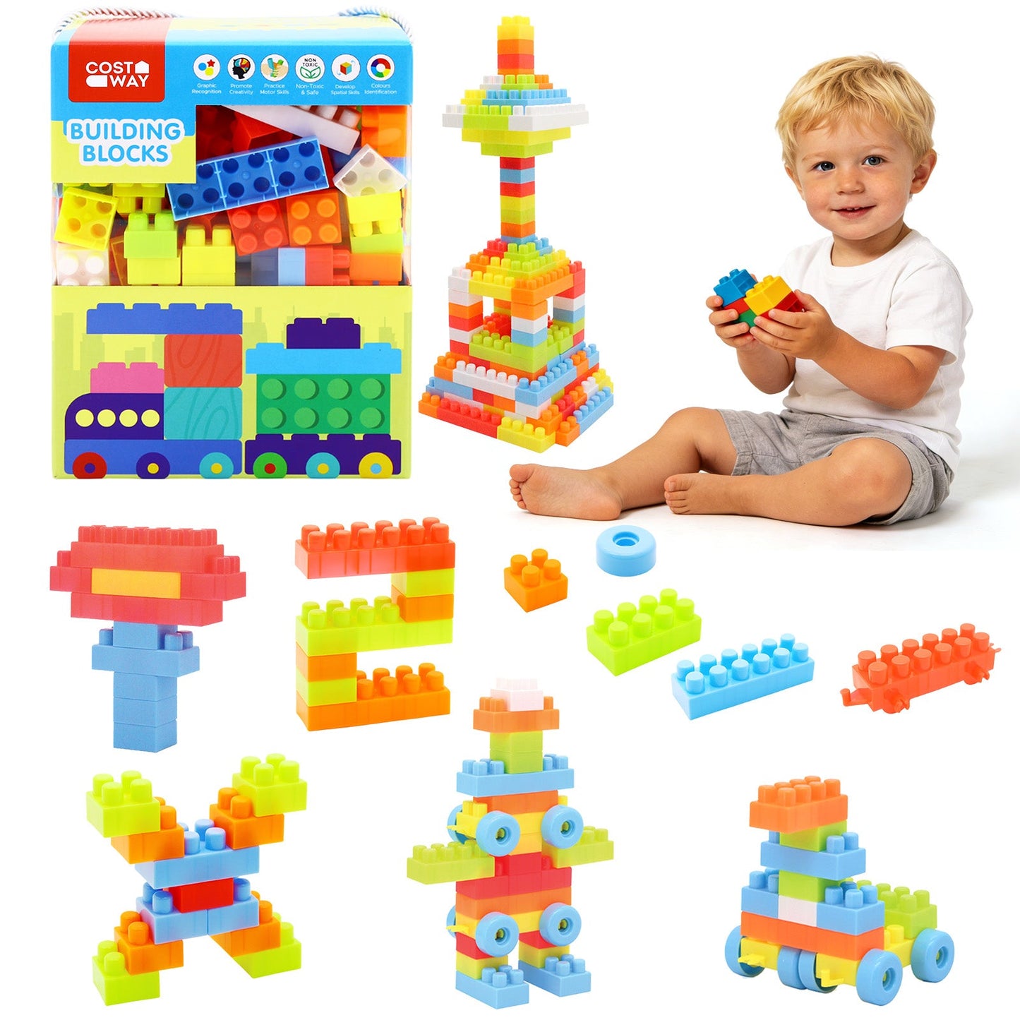 150-Piece Toddler Building Blocks | STEM & Montessori | Wheel Packs Included | ASTM & CPSIA | Ages 3+