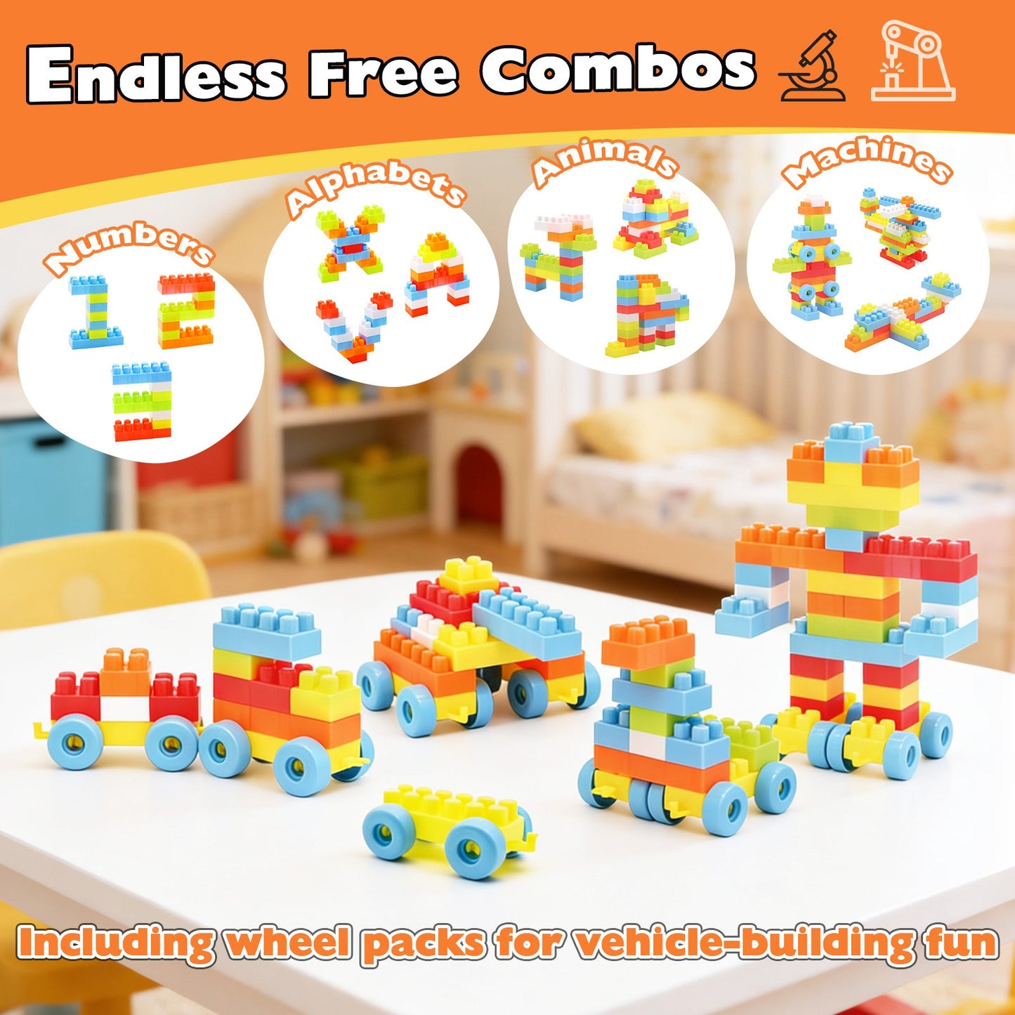 150-Piece Toddler Building Blocks | STEM & Montessori | Wheel Packs Included | ASTM & CPSIA | Ages 3+