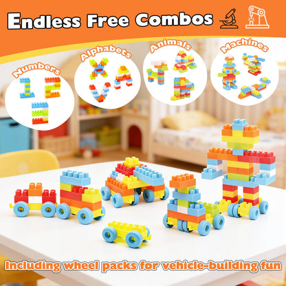 150-Piece Toddler Building Blocks | STEM & Montessori | Wheel Packs Included | ASTM & CPSIA | Ages 3+