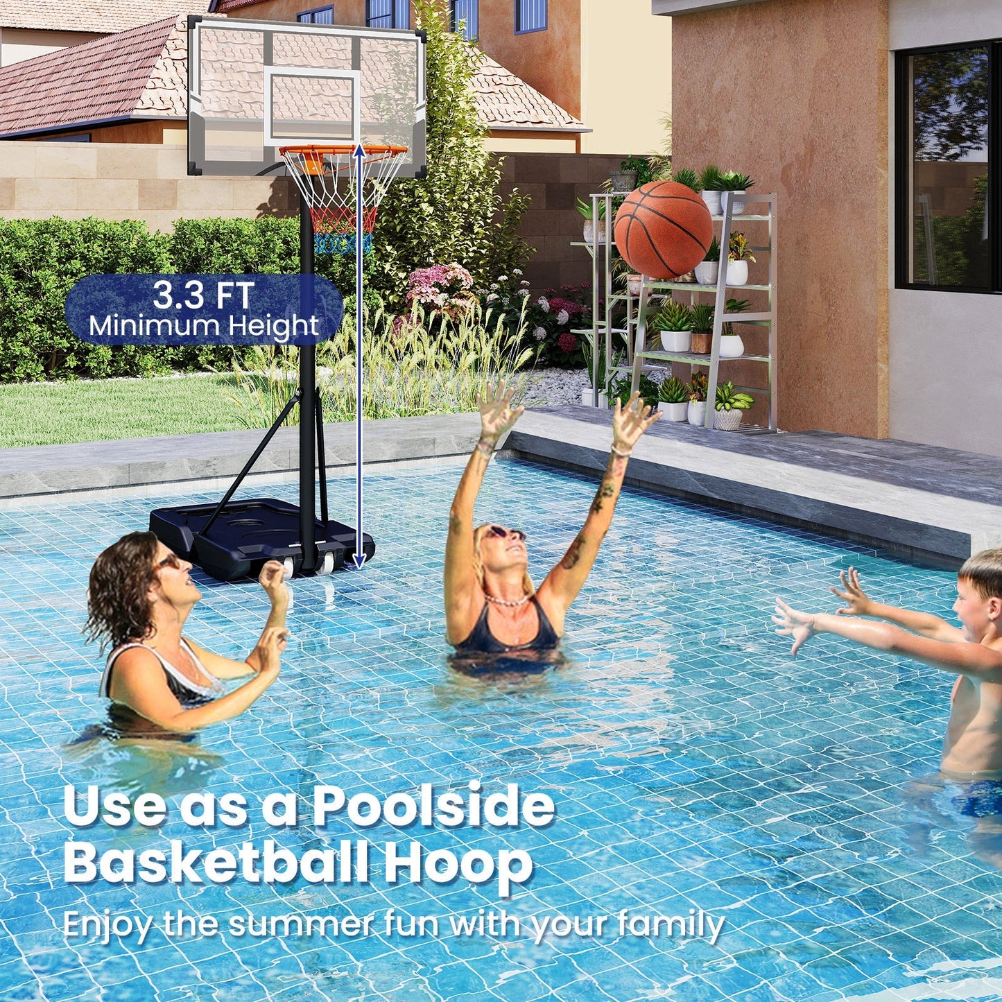 Portable Basketball Hoop | 3.3–10 ft | 18-Level Adjust | PC Backboard | Fillable Base | Wheels | Indoor & Outdoor