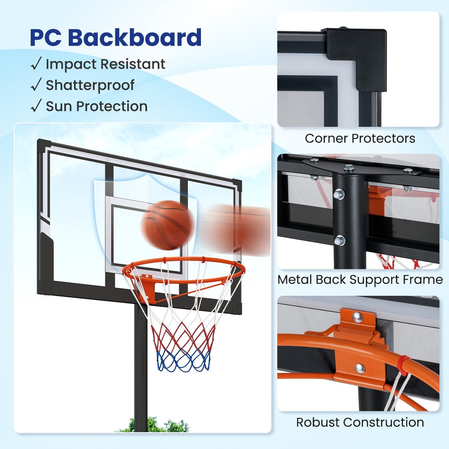 Portable Basketball Hoop | 3.3–10 ft | 18-Level Adjust | PC Backboard | Fillable Base | Wheels | Indoor & Outdoor