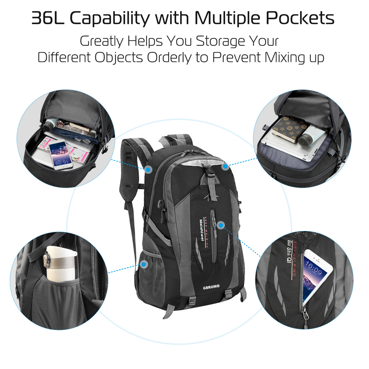 Gbruno 36L Waterproof Outdoor Backpack – Lightweight Daypack for Hiking & Travel