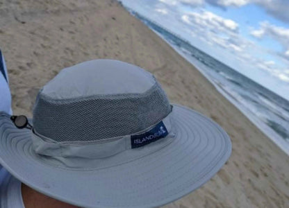 Island Bum Bora Hat | 3" Brim | Adjustable Drawcord | Old World Flag Lining | Blue & Grey