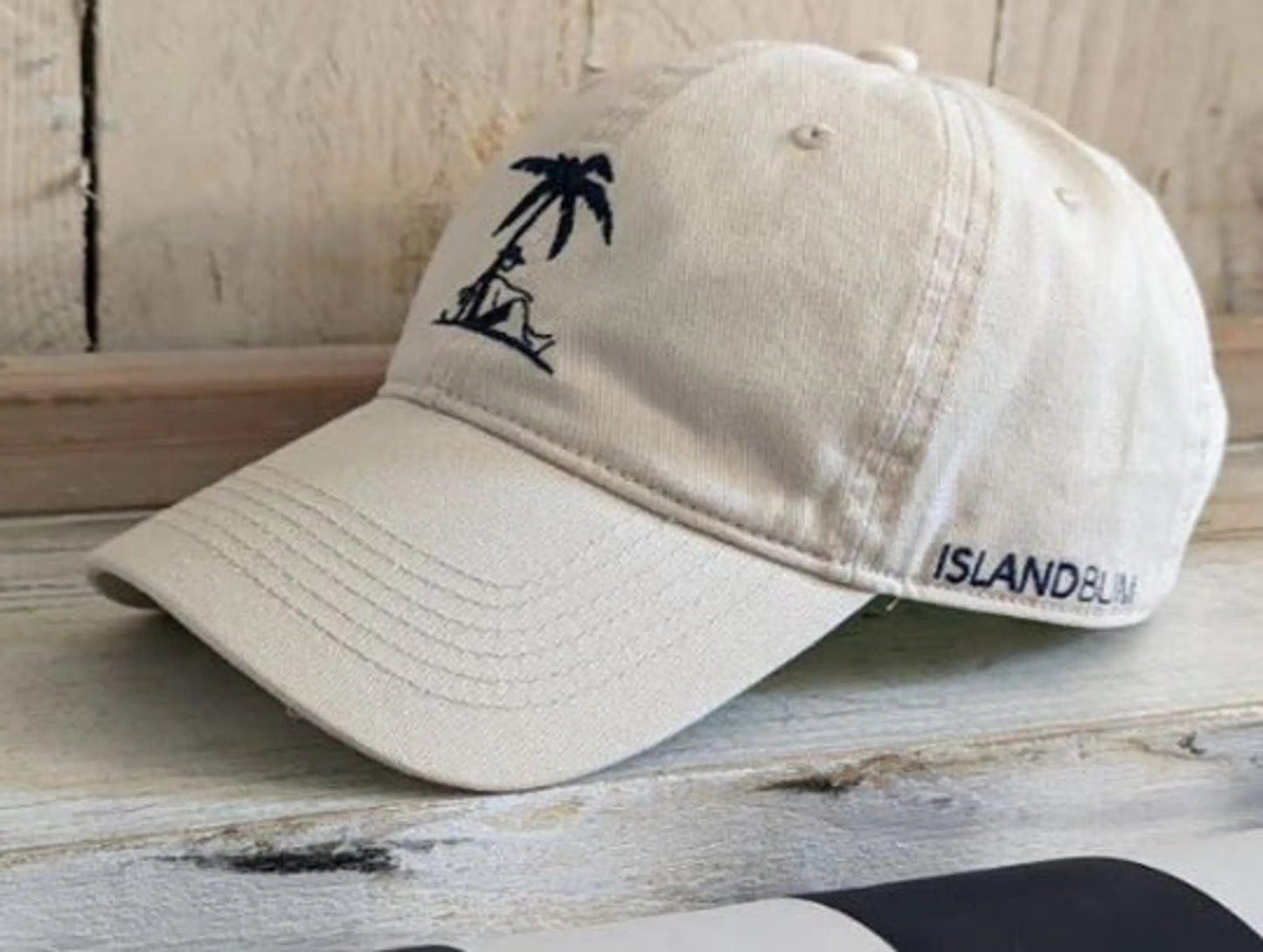 Island Bum Polo Style Dad Ball Cap | 6-Panel | Pre-Washed & Soft | Off White with Navy Logos