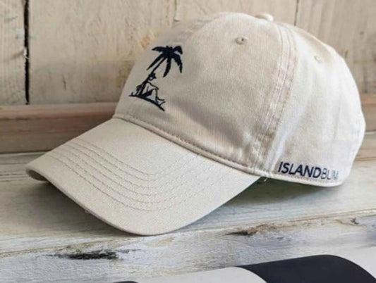 Island Bum Polo Style Dad Ball Cap | 6-Panel | Pre-Washed & Soft | Off White with Navy Logos