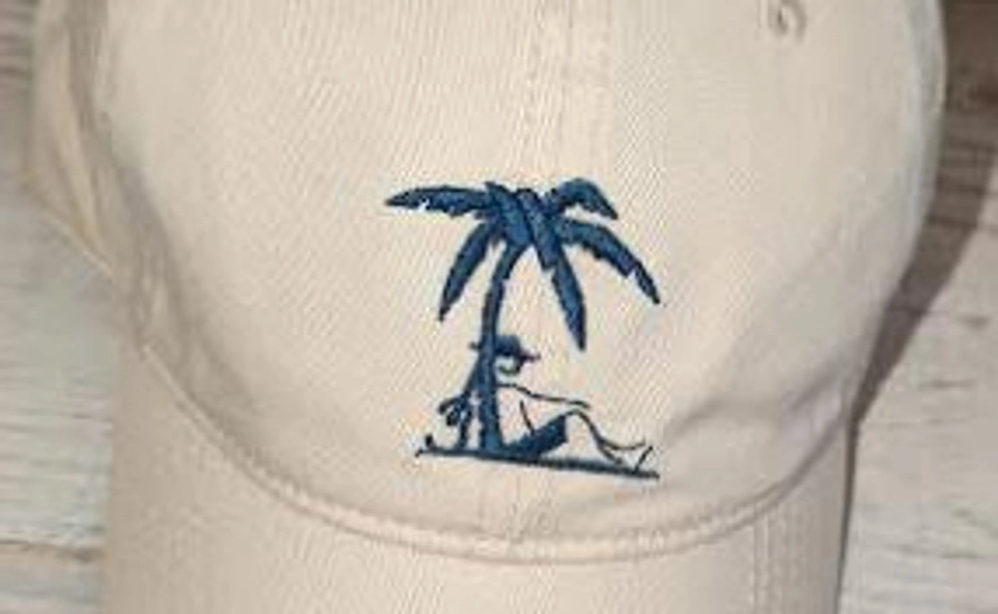 Island Bum Polo Style Dad Ball Cap | 6-Panel | Pre-Washed & Soft | Off White with Navy Logos