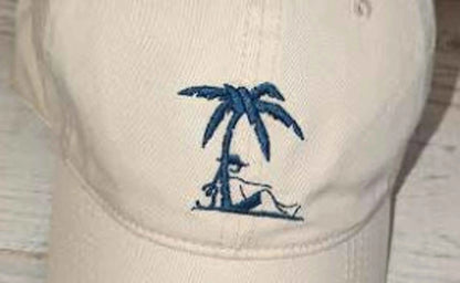 Island Bum Polo Style Dad Ball Cap | 6-Panel | Pre-Washed & Soft | Off White with Navy Logos