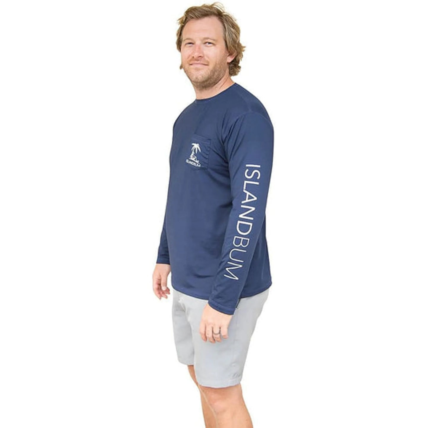 Island Bum UPF 50+ Men's Performance Long Sleeve Shirt | Chest Pocket | Moisture-Wicking | White & Navy