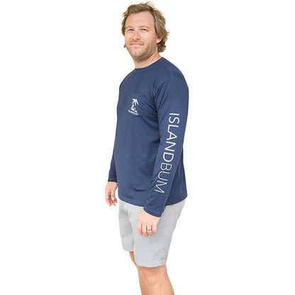 Island Bum UPF 50+ Men's Performance Long Sleeve Shirt | Chest Pocket | Moisture-Wicking | White & Navy - Niksstuff