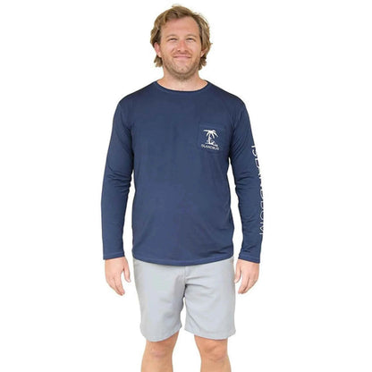 Island Bum UPF 50+ Men's Performance Long Sleeve Shirt | Chest Pocket | Moisture-Wicking | White & Navy