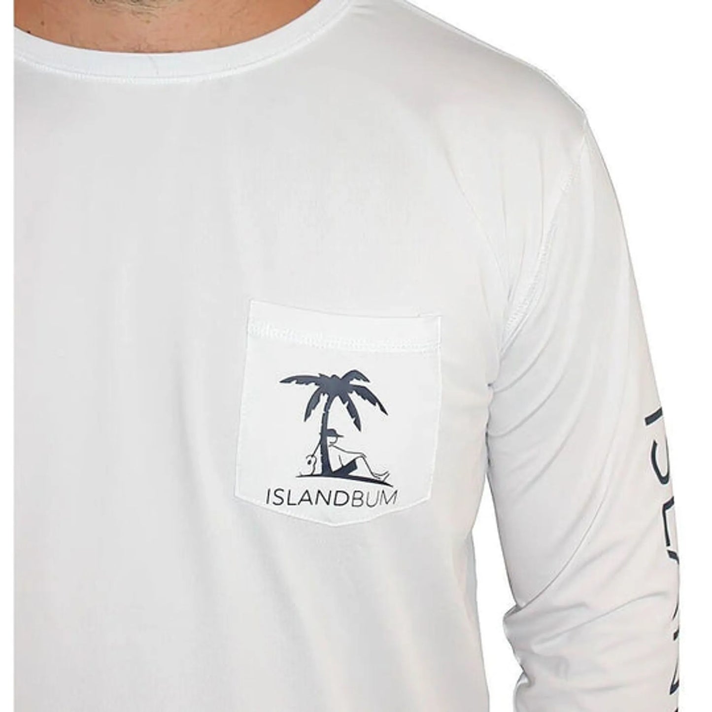 Island Bum UPF 50+ Men's Performance Long Sleeve Shirt | Chest Pocket | Moisture-Wicking | White & Navy