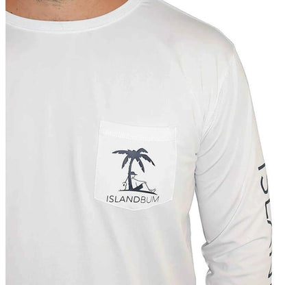 Island Bum UPF 50+ Men's Performance Long Sleeve Shirt | Chest Pocket | Moisture-Wicking | White & Navy