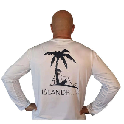 Island Bum UPF 50+ Men's Performance Long Sleeve Shirt | Chest Pocket | Moisture-Wicking | White & Navy
