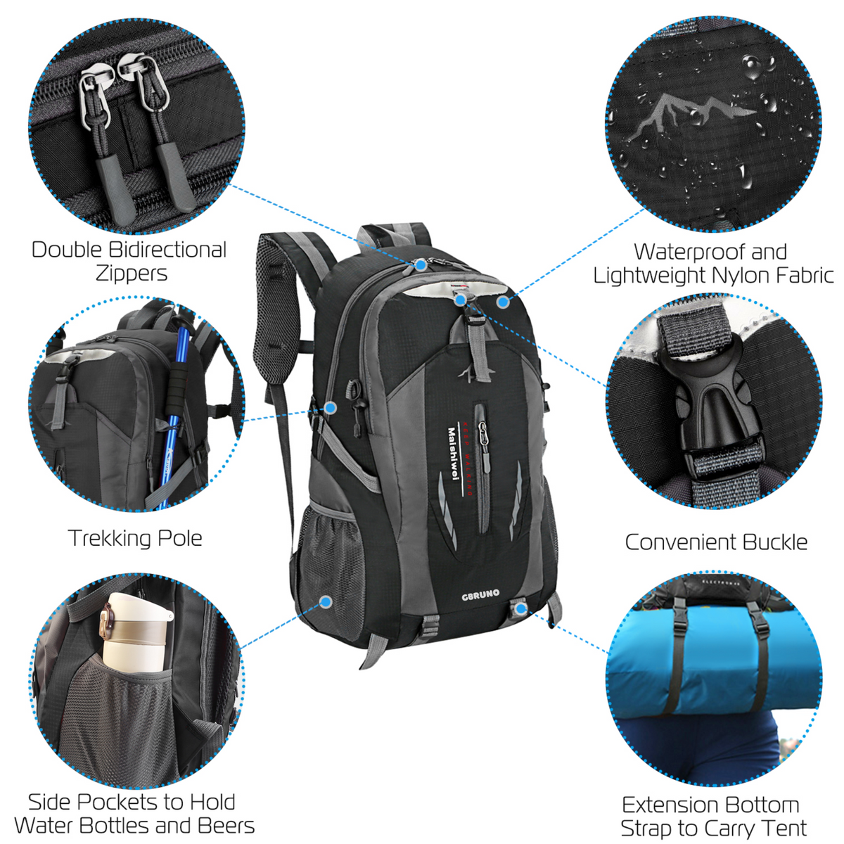 Gbruno 36L Waterproof Outdoor Backpack – Lightweight Daypack for Hiking & Travel