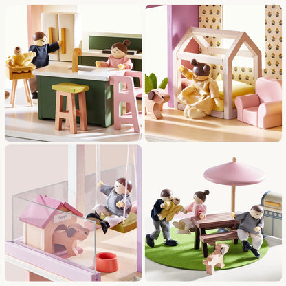 Tiny Land Sweetwood Edge Wooden Dollhouse - 48pc Green & Pink
