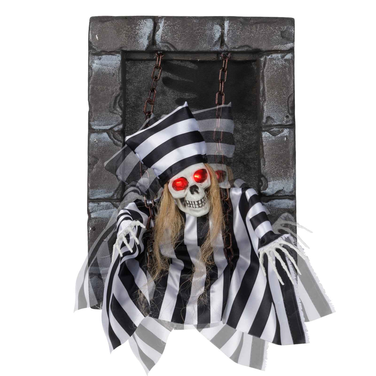 18-Inch Animated Hanging Skull Prisoner Halloween Decoration