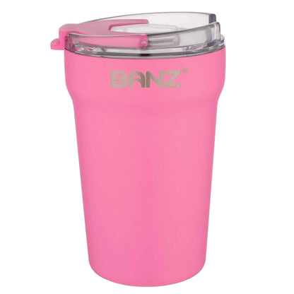 BANZ Stainless Steel Travel Cup – 14 or 18 oz, Flip Lid & Straw