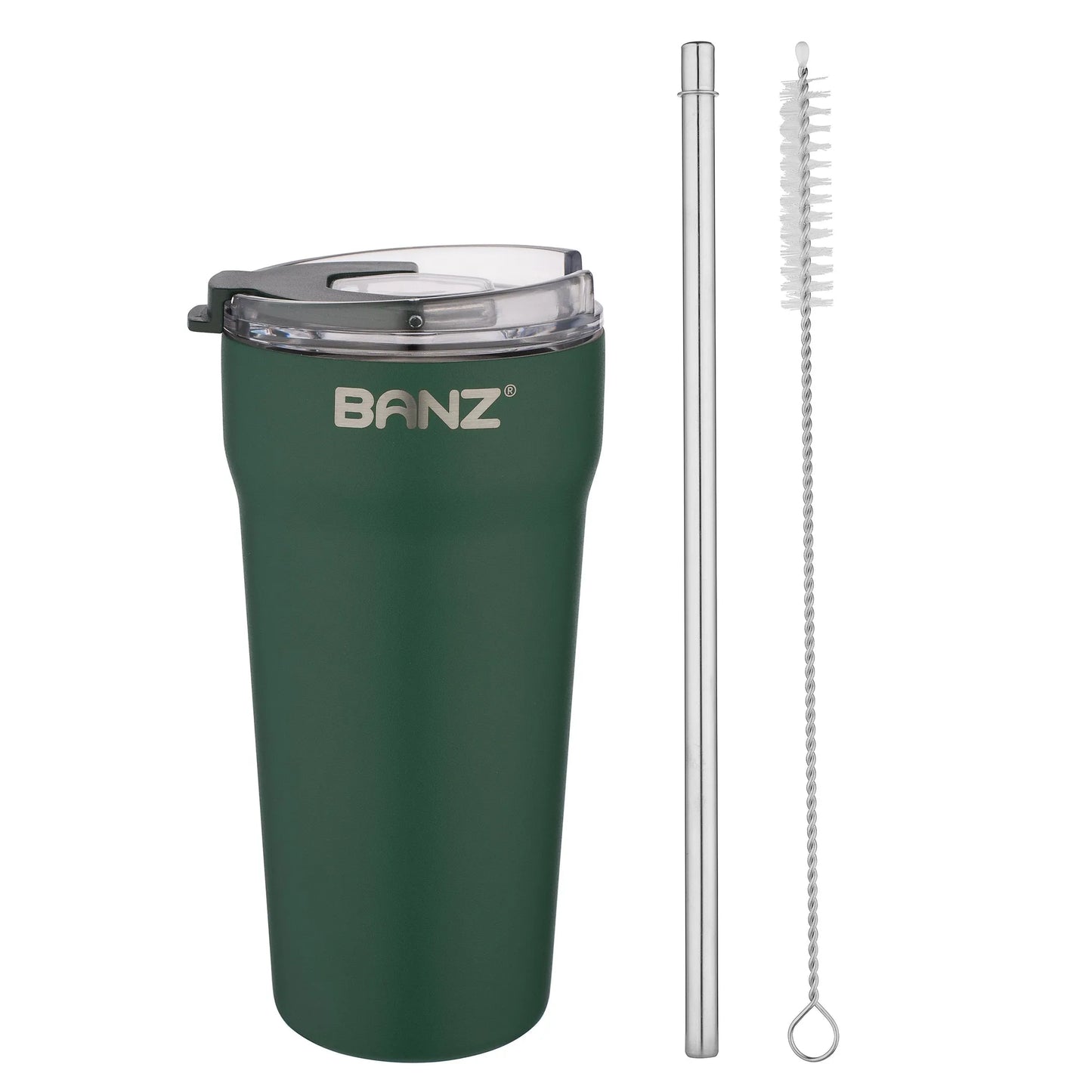 BANZ Stainless Steel Travel Cup – 14 or 18 oz, Flip Lid & Straw