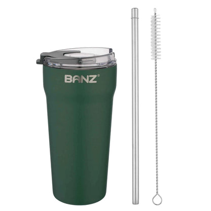 BANZ Stainless Steel Travel Cup – 14 or 18 oz, Flip Lid & Straw