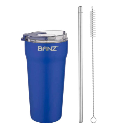 BANZ Stainless Steel Travel Cup – 14 or 18 oz, Flip Lid & Straw
