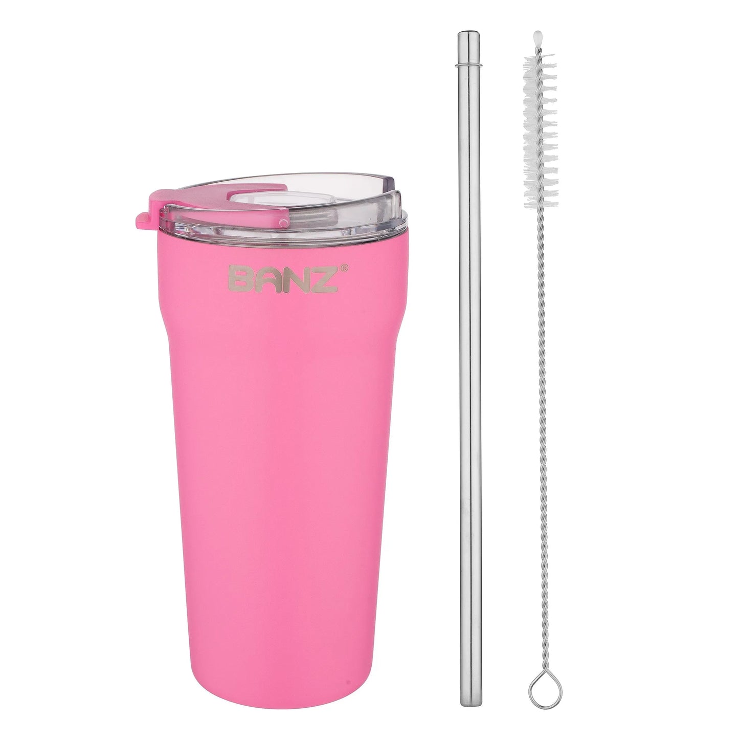 BANZ Stainless Steel Travel Cup – 14 or 18 oz, Flip Lid & Straw