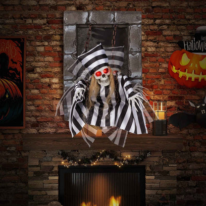 18-Inch Animated Hanging Skull Prisoner Halloween Decoration
