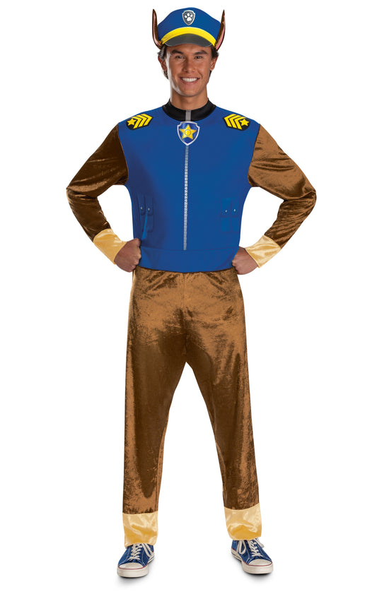 Paw Patrol Chase Adult Costume - Jumpsuit with Badge and Headpiece
