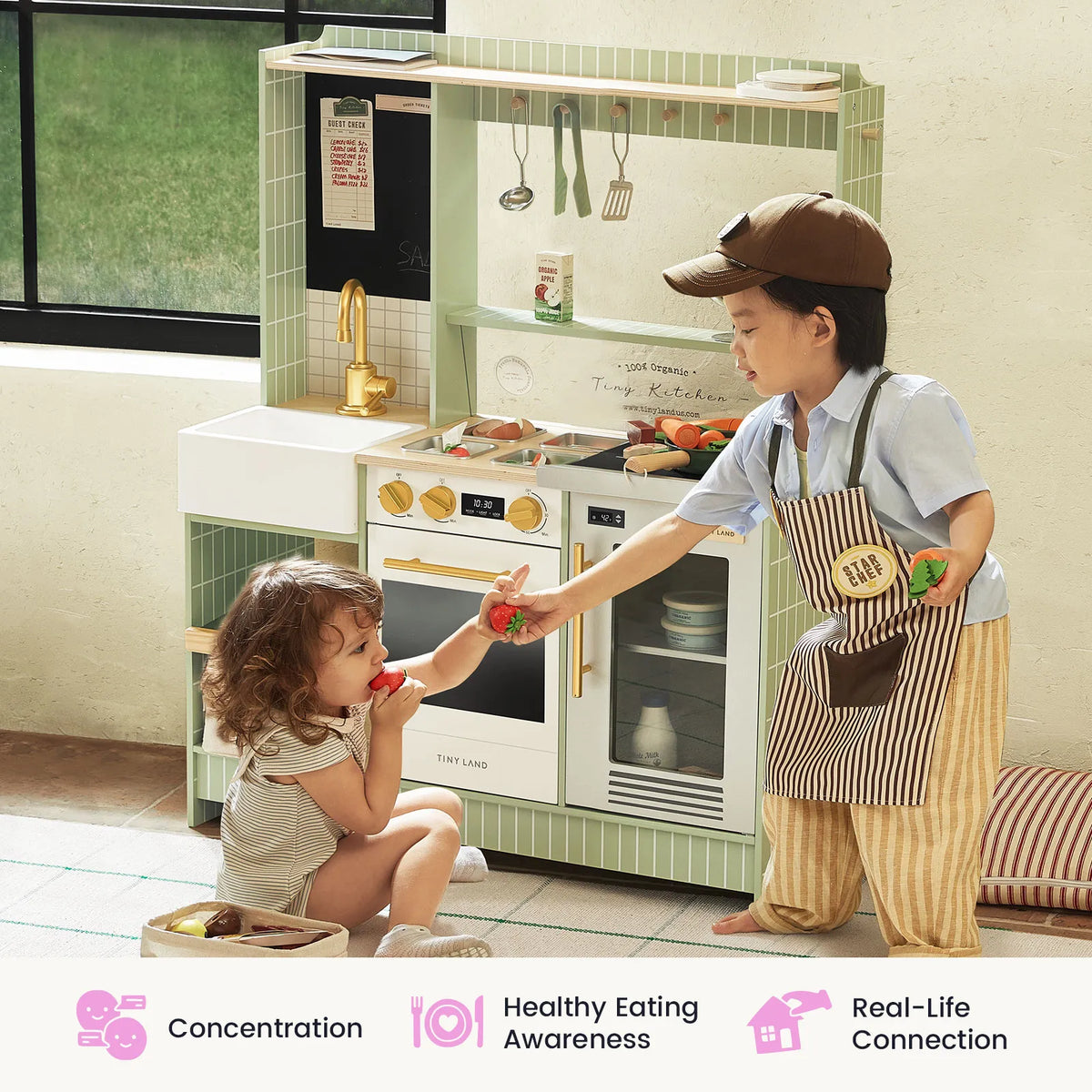 Tiny Land BistroSwitch 2-in-1 Play Kitchen & Bistro with 23 Accessories